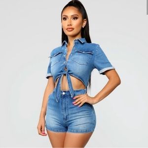 Denim Tie Front Romper/Jumpsuit